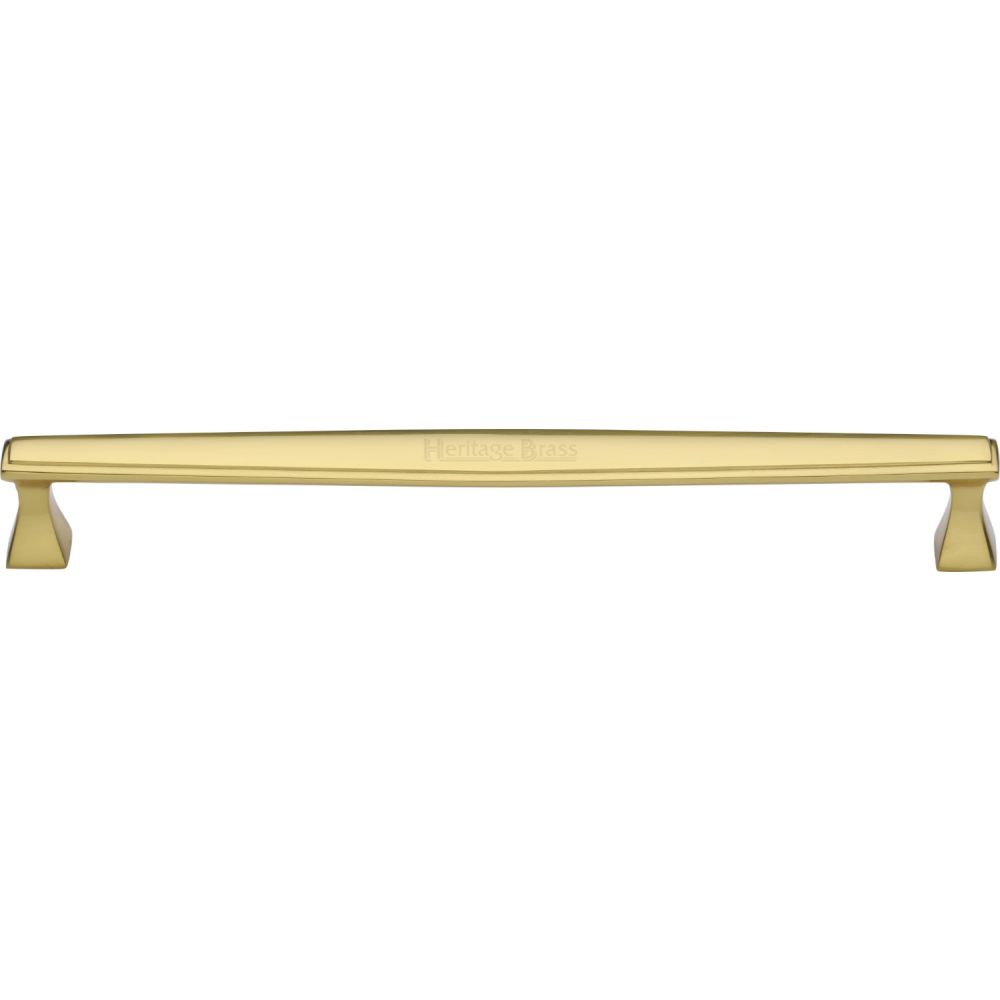 This is an image of a Heritage Brass - Cabinet Pull Deco Design 254mm CTC Polished Brass Finish, c0334-254-pb that is available to order from T.H Wiggans Ironmongery in Kendal.