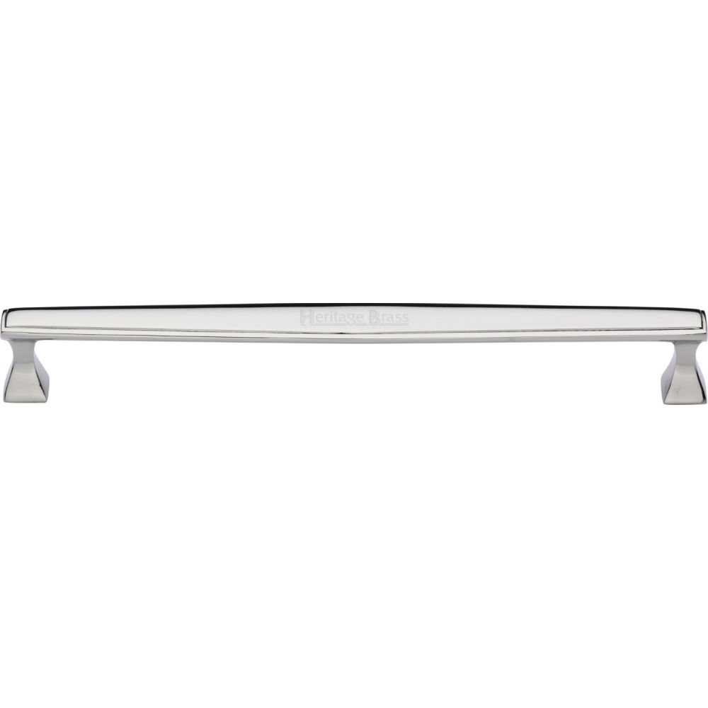 This is an image of a Heritage Brass - Cabinet Pull Deco Design 254mm CTC Polished Nickel Finish, c0334-254-pnf that is available to order from T.H Wiggans Ironmongery in Kendal.