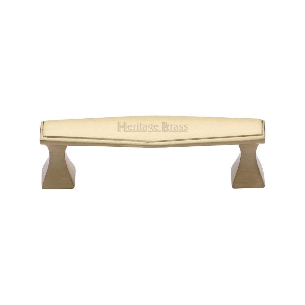 This is an image of a Heritage Brass - Cabinet Pull Deco Design 254mm CTC Satin Brass Finish, c0334-254-sb that is available to order from T.H Wiggans Ironmongery in Kendal.