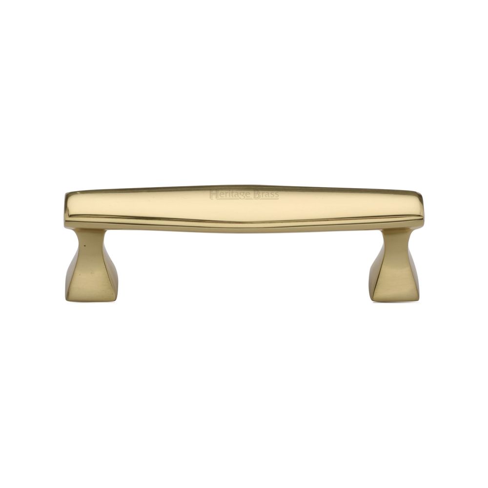 This is an image of a Heritage Brass - Cabinet Pull Deco Design 96mm CTC Polished Brass Finish, c0334-96-pb that is available to order from T.H Wiggans Ironmongery in Kendal.