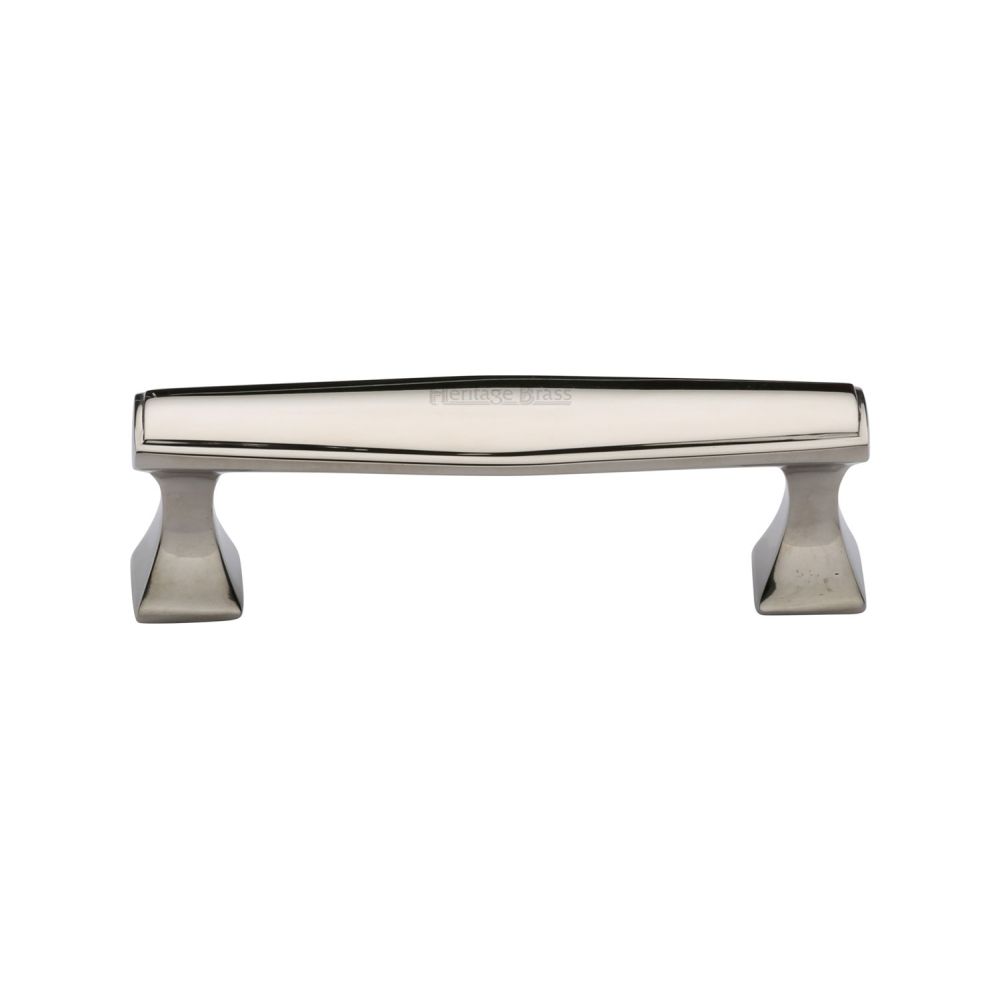 This is an image of a Heritage Brass - Cabinet Pull Deco Design 96mm CTC Polished Nickel Finish, c0334-96-pnf that is available to order from T.H Wiggans Ironmongery in Kendal.