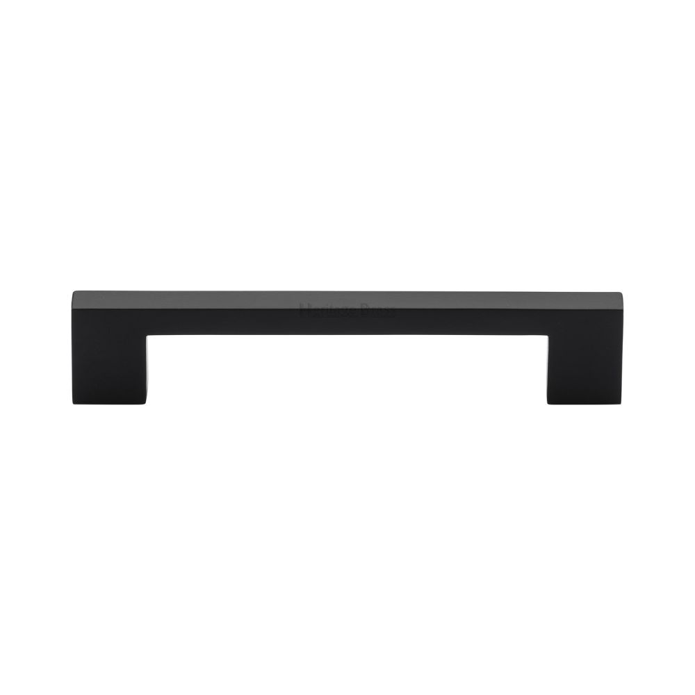 This is an image of a Heritage Brass - Cabinet Pull Metro Design 128mm CTC Matt Black Finish, c0337-128-bkmt that is available to order from T.H Wiggans Ironmongery in Kendal.