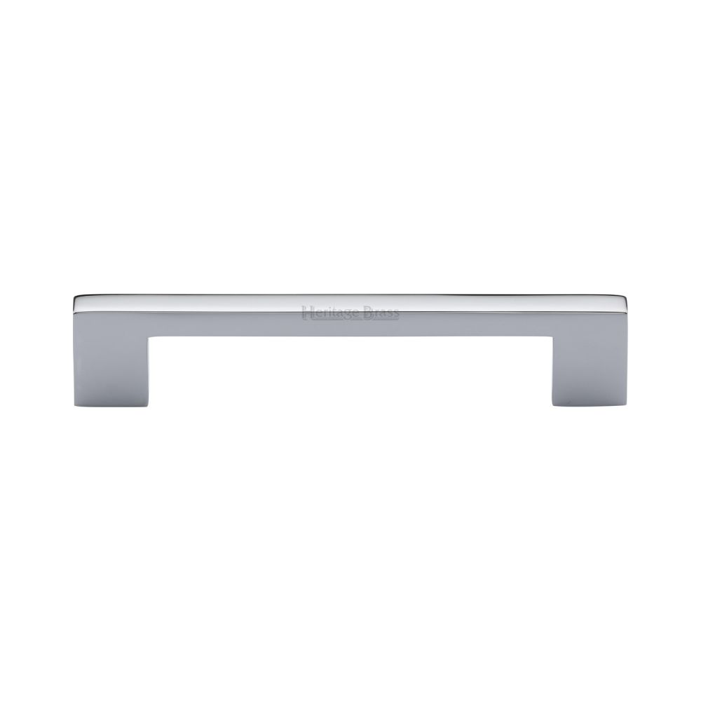 This is an image of a Heritage Brass - Cabinet Pull Metro Design 128mm CTC Polished Chrome Finish, c0337-128-pc that is available to order from T.H Wiggans Ironmongery in Kendal.