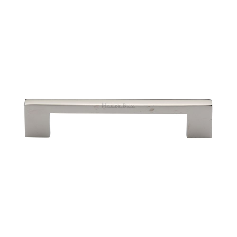 This is an image of a Heritage Brass - Cabinet Pull Metro Design 128mm CTC Polished Nickel Finish, c0337-128-pnf that is available to order from T.H Wiggans Ironmongery in Kendal.