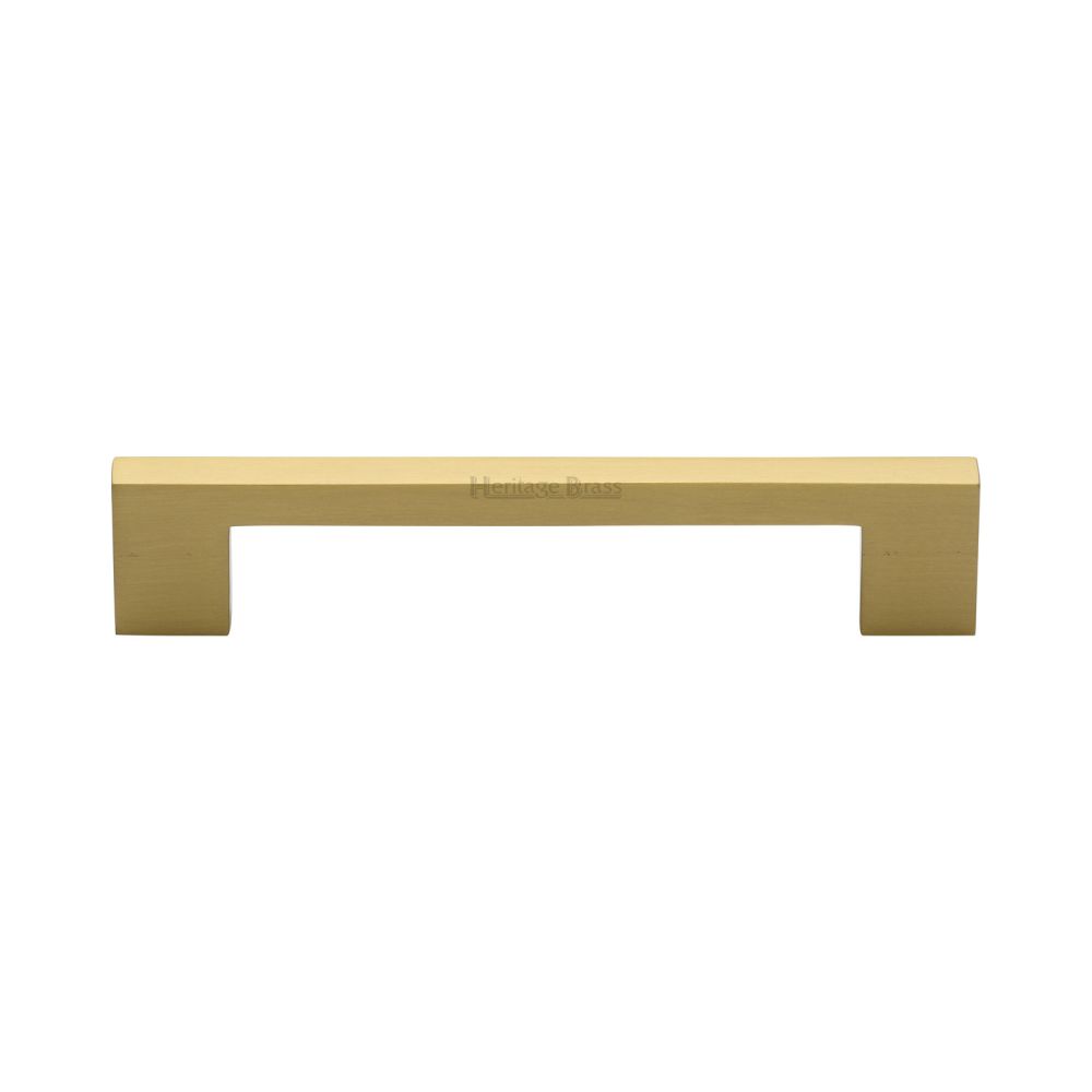 This is an image of a Heritage Brass - Cabinet Pull Metro Design 128mm CTC Satin Brass Finish, c0337-128-sb that is available to order from T.H Wiggans Ironmongery in Kendal.