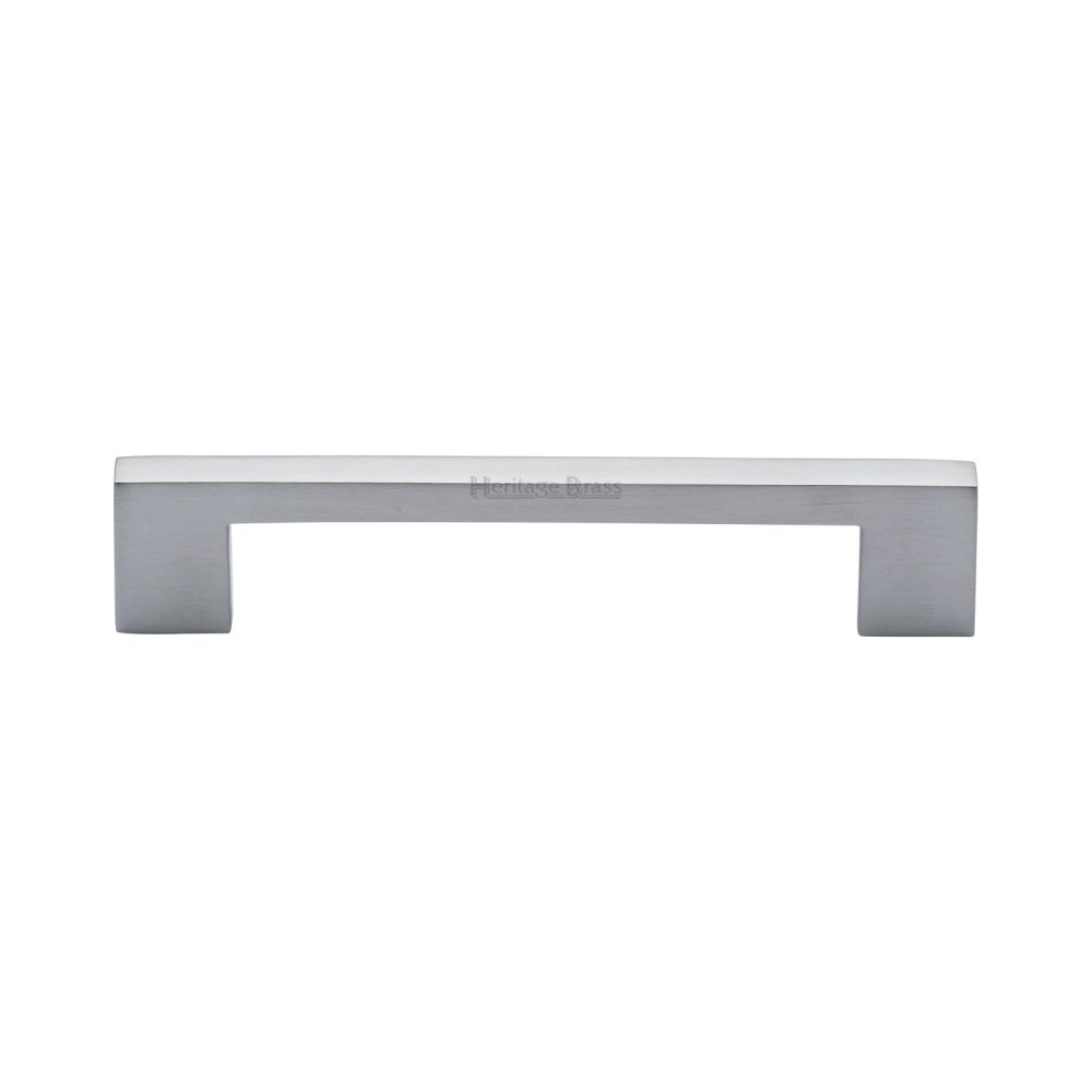 This is an image of a Heritage Brass - Cabinet Pull Metro Design 128mm CTC Satin Chrome Finish, c0337-128-sc that is available to order from T.H Wiggans Ironmongery in Kendal.