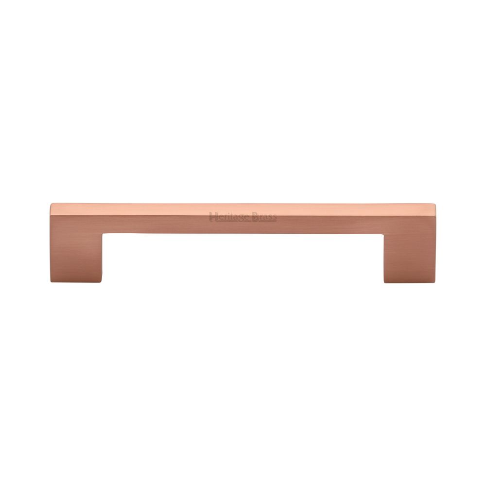 This is an image of a Heritage Brass - Cabinet Pull Metro Design 128mm CTC Satin Rose Gold Finish, c0337-128-srg that is available to order from T.H Wiggans Ironmongery in Kendal.