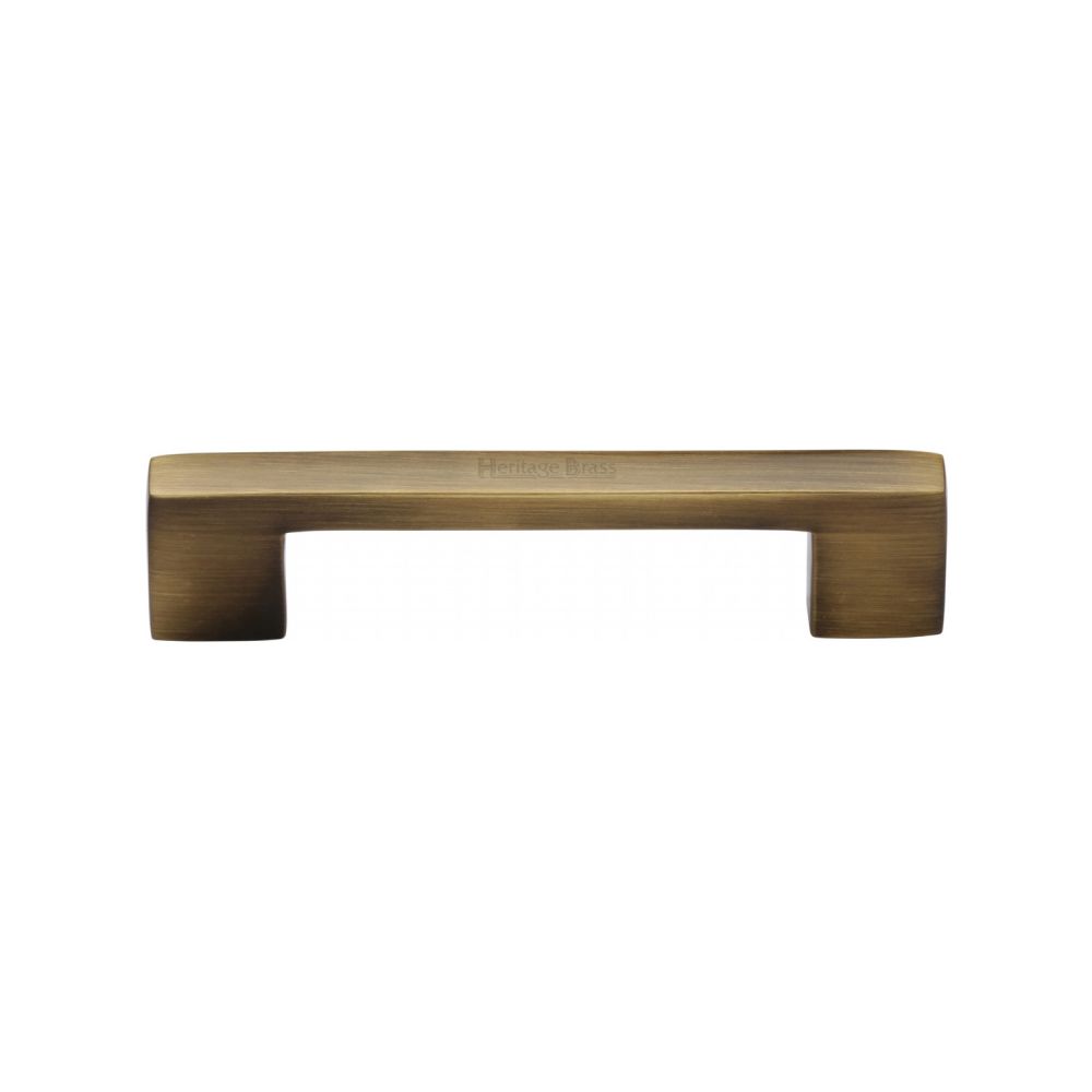 This is an image of a Heritage Brass - Cabinet Pull Metro Design 96mm CTC Antique Brass Finish, c0337-96-at that is available to order from T.H Wiggans Ironmongery in Kendal.