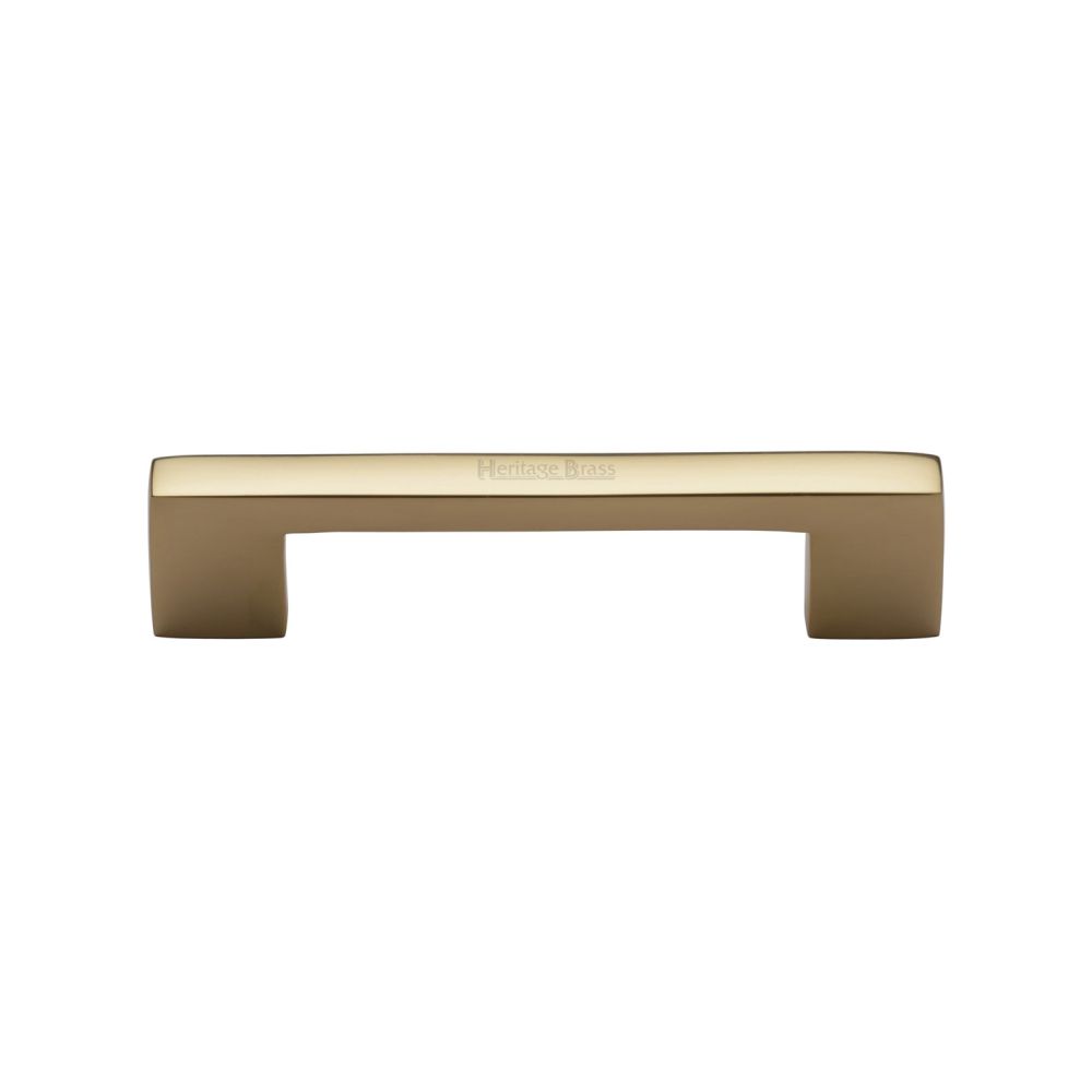 This is an image of a Heritage Brass - Cabinet Pull Metro Design 96mm CTC Polished Brass Finish, c0337-96-pb that is available to order from T.H Wiggans Ironmongery in Kendal.