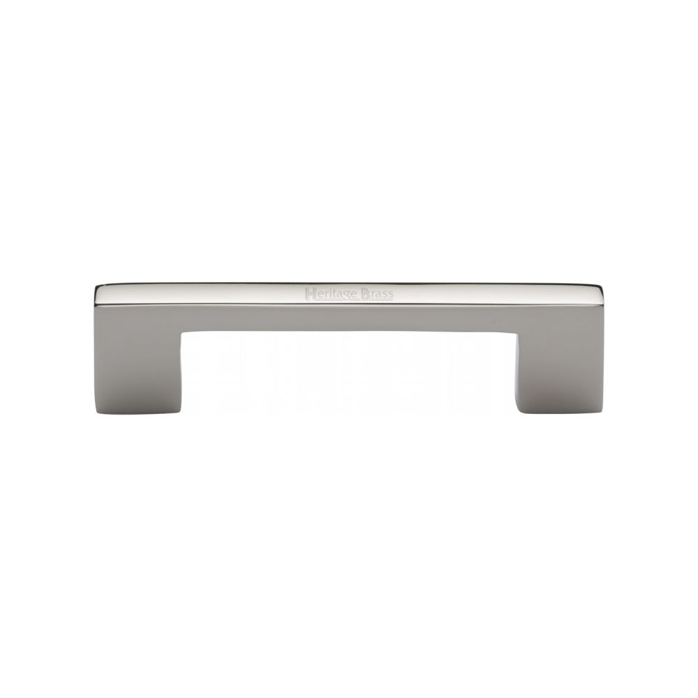 This is an image of a Heritage Brass - Cabinet Pull Metro Design 96mm CTC Polished Nickel Finish, c0337-96-pnf that is available to order from T.H Wiggans Ironmongery in Kendal.