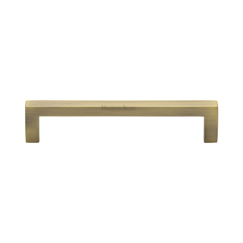 This is an image of a Heritage Brass - Cabinet Pull Square Metro Design 128mm CTC Antique Brass Finish, c0339-128-at that is available to order from T.H Wiggans Ironmongery in Kendal.