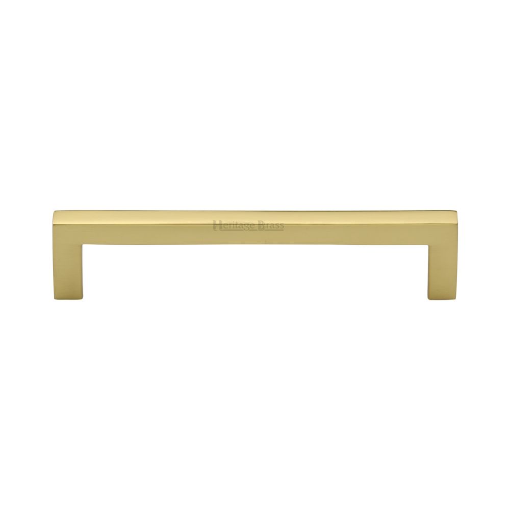 This is an image of a Heritage Brass - Cabinet Pull Square Metro Design 128mm CTC Polished Brass Finish, c0339-128-pb that is available to order from T.H Wiggans Ironmongery in Kendal.