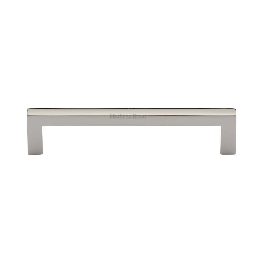 This is an image of a Heritage Brass - Cabinet Pull Square Metro Design 128mm CTC Polished Nickel Finish, c0339-128-pnf that is available to order from T.H Wiggans Ironmongery in Kendal.