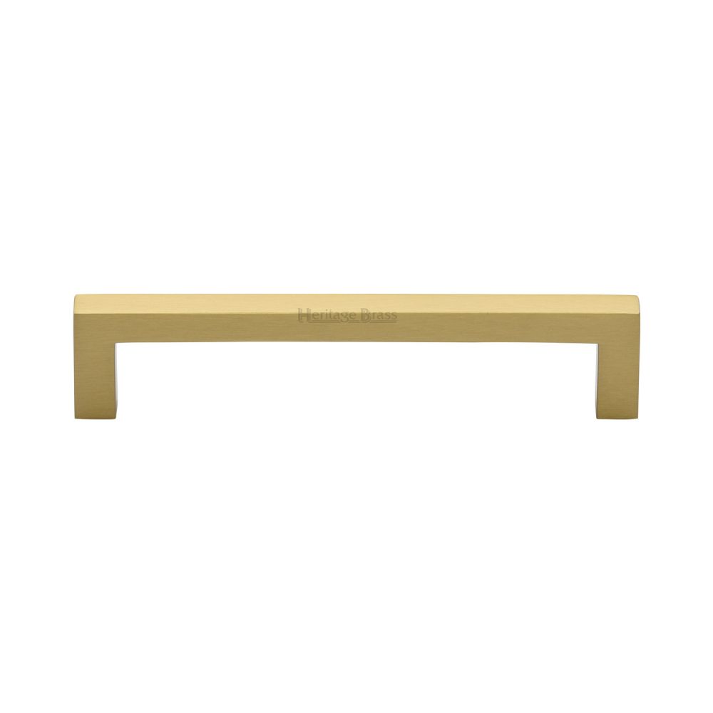 This is an image of a Heritage Brass - Cabinet Pull Square Metro Design 128mm CTC Satin Brass Finish, c0339-128-sb that is available to order from T.H Wiggans Ironmongery in Kendal.