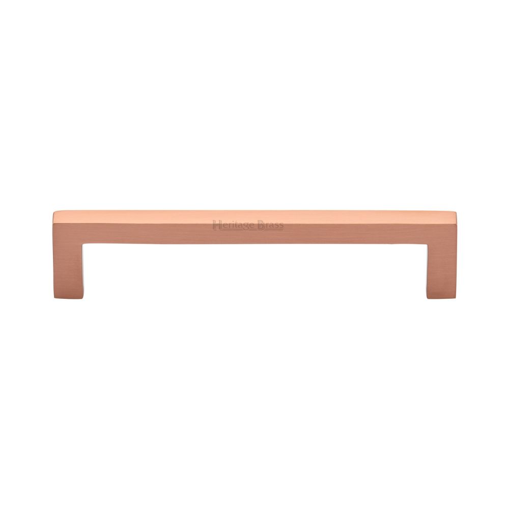 This is an image of a Heritage Brass - Cabinet Pull Square Metro Design 128mm CTC Satin Rose Gold Finis, c0339-128-srg that is available to order from T.H Wiggans Ironmongery in Kendal.