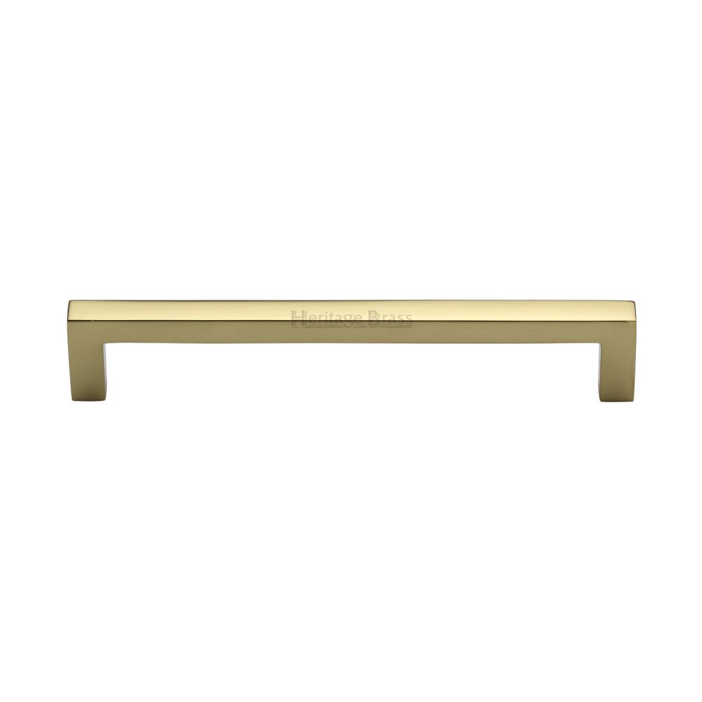 This is an image of a Heritage Brass - Cabinet Pull Square Metro Design 160mm CTC Polished Brass Finish, c0339-160-pb that is available to order from T.H Wiggans Ironmongery in Kendal.