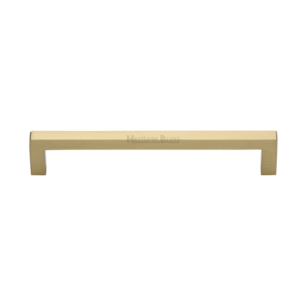 This is an image of a Heritage Brass - Cabinet Pull Square Metro Design 160mm CTC Satin Brass Finish, c0339-160-sb that is available to order from T.H Wiggans Ironmongery in Kendal.