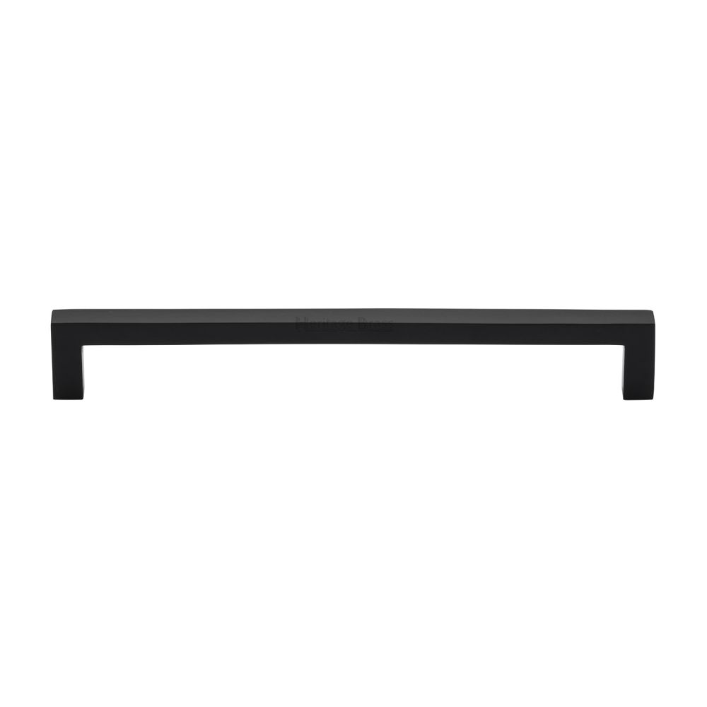 This is an image of a Heritage Brass - Cabinet Pull Square Metro Design 192mm CTC Matt Black Finish, c0339-192-bkmt that is available to order from T.H Wiggans Ironmongery in Kendal.