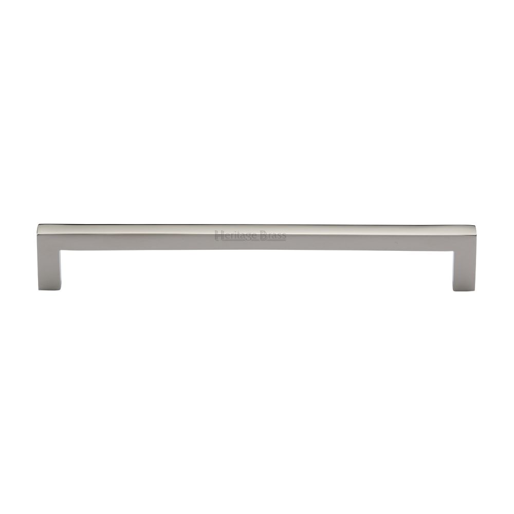 This is an image of a Heritage Brass - Cabinet Pull Square Metro Design 192mm CTC Polished Nickel Finish, c0339-192-pnf that is available to order from T.H Wiggans Ironmongery in Kendal.