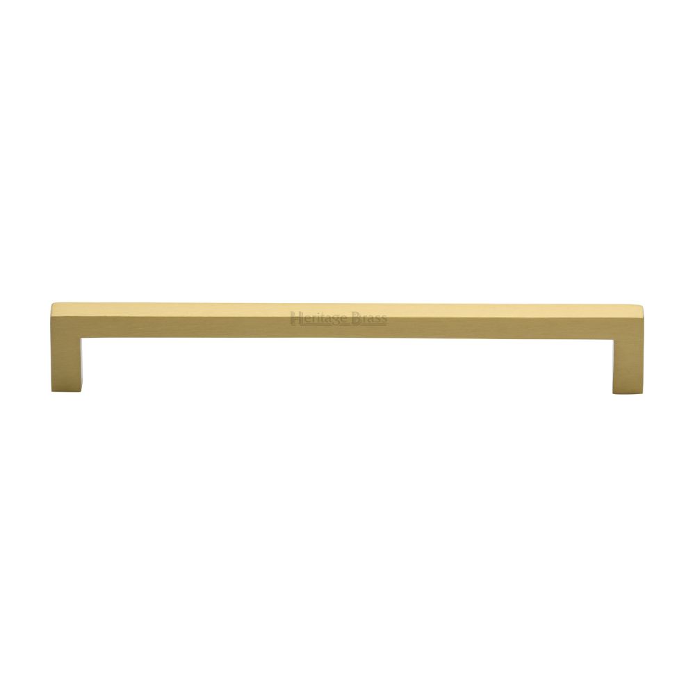 This is an image of a Heritage Brass - Cabinet Pull Square Metro Design 192mm CTC Satin Brass Finish, c0339-192-sb that is available to order from T.H Wiggans Ironmongery in Kendal.
