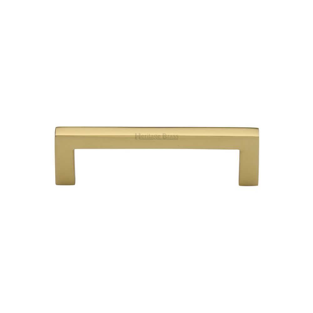 This is an image of a Heritage Brass - Cabinet Pull Square Metro Design 96mm CTC Polished Brass Finish, c0339-96-pb that is available to order from T.H Wiggans Ironmongery in Kendal.