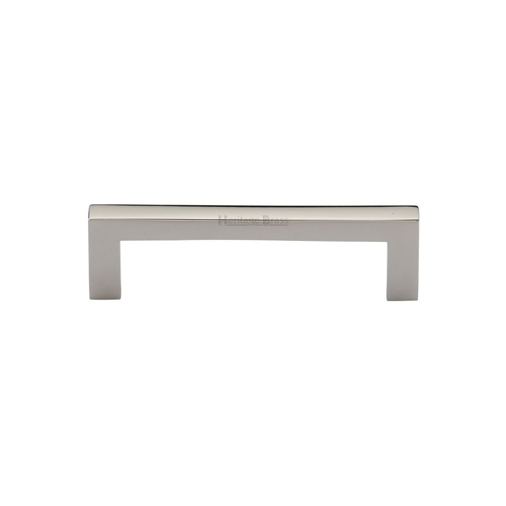 This is an image of a Heritage Brass - Cabinet Pull Square Metro Design 96mm CTC Polished Nickel Finish, c0339-96-pnf that is available to order from T.H Wiggans Ironmongery in Kendal.