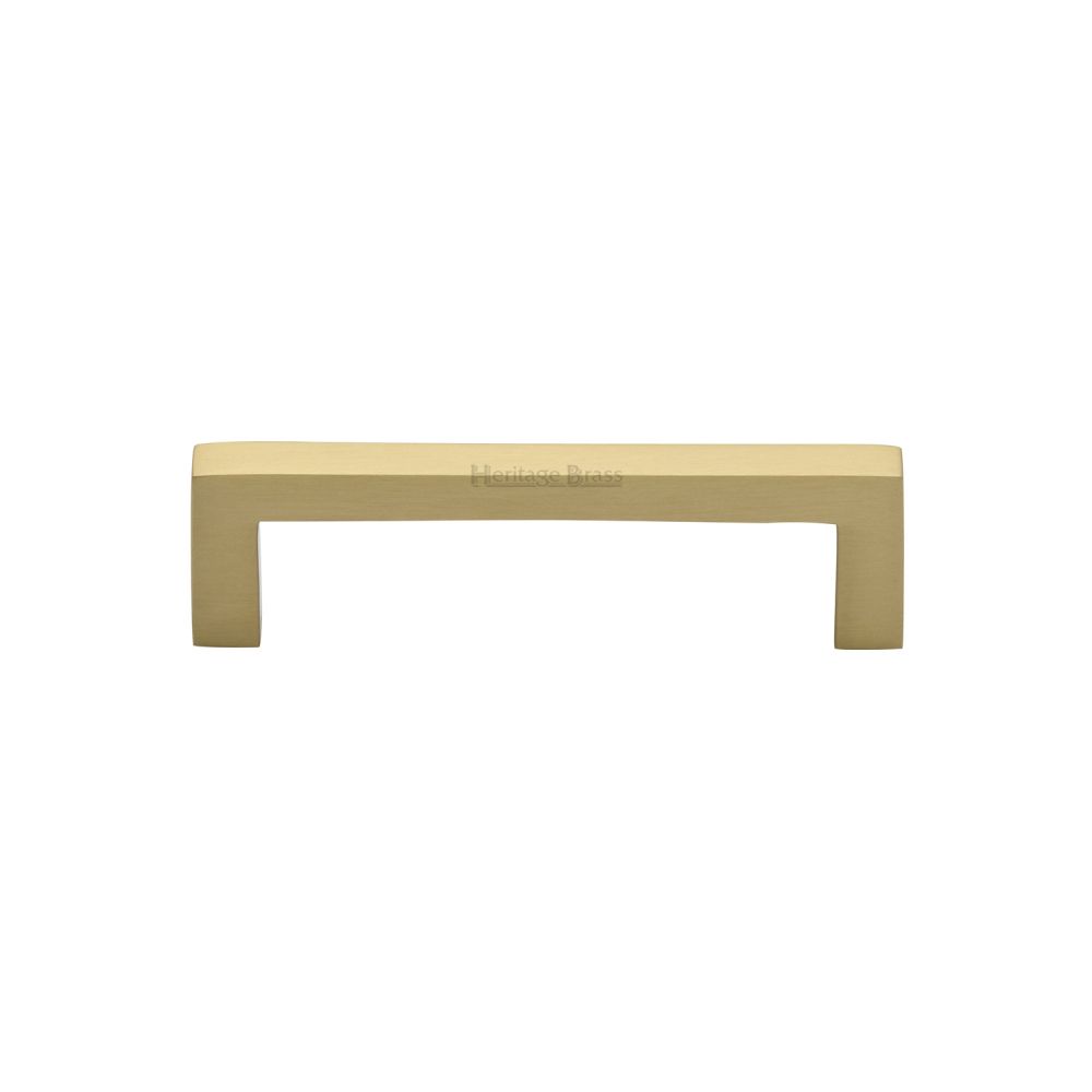 This is an image of a Heritage Brass - Cabinet Pull Square Metro Design 96mm CTC Satin Brass Finish, c0339-96-sb that is available to order from T.H Wiggans Ironmongery in Kendal.