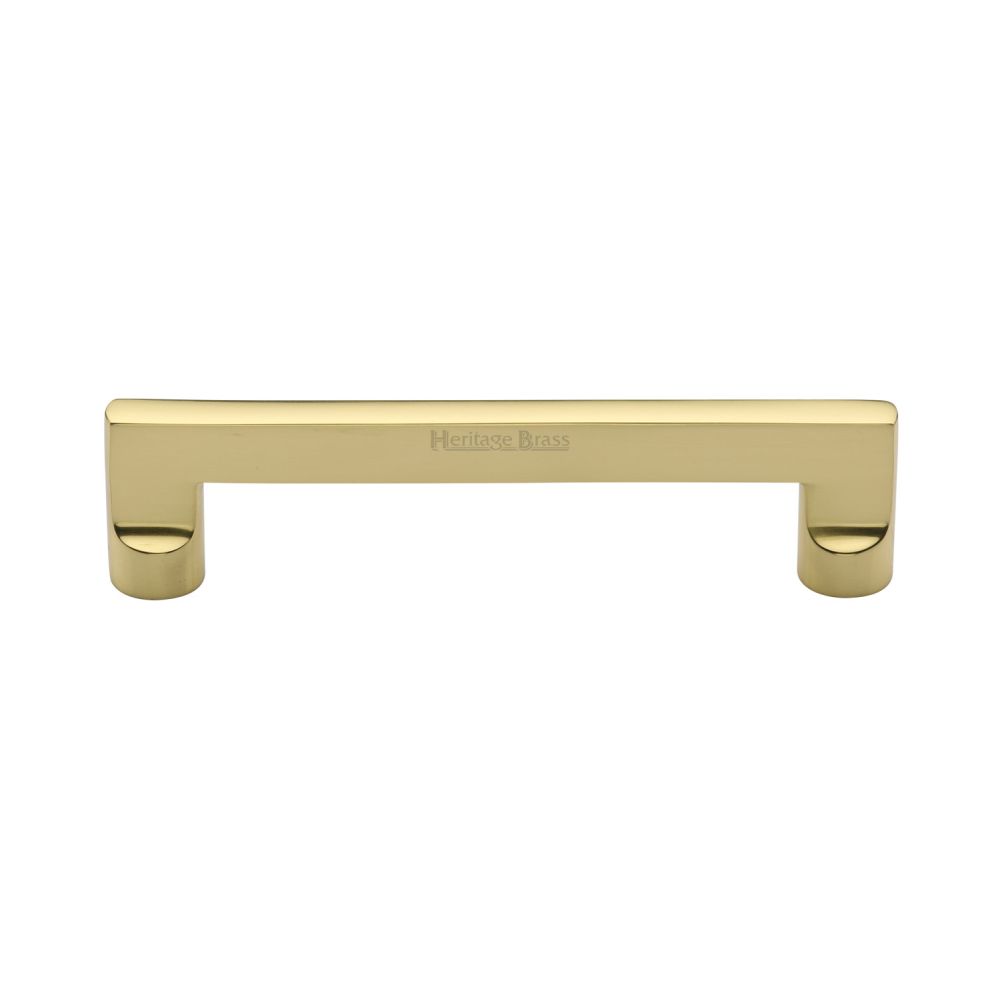 This is an image of a Heritage Brass - Cabinet Pull Apollo Design 128mm CTC Polished Brass Finish, c0345-128-pb that is available to order from T.H Wiggans Ironmongery in Kendal.