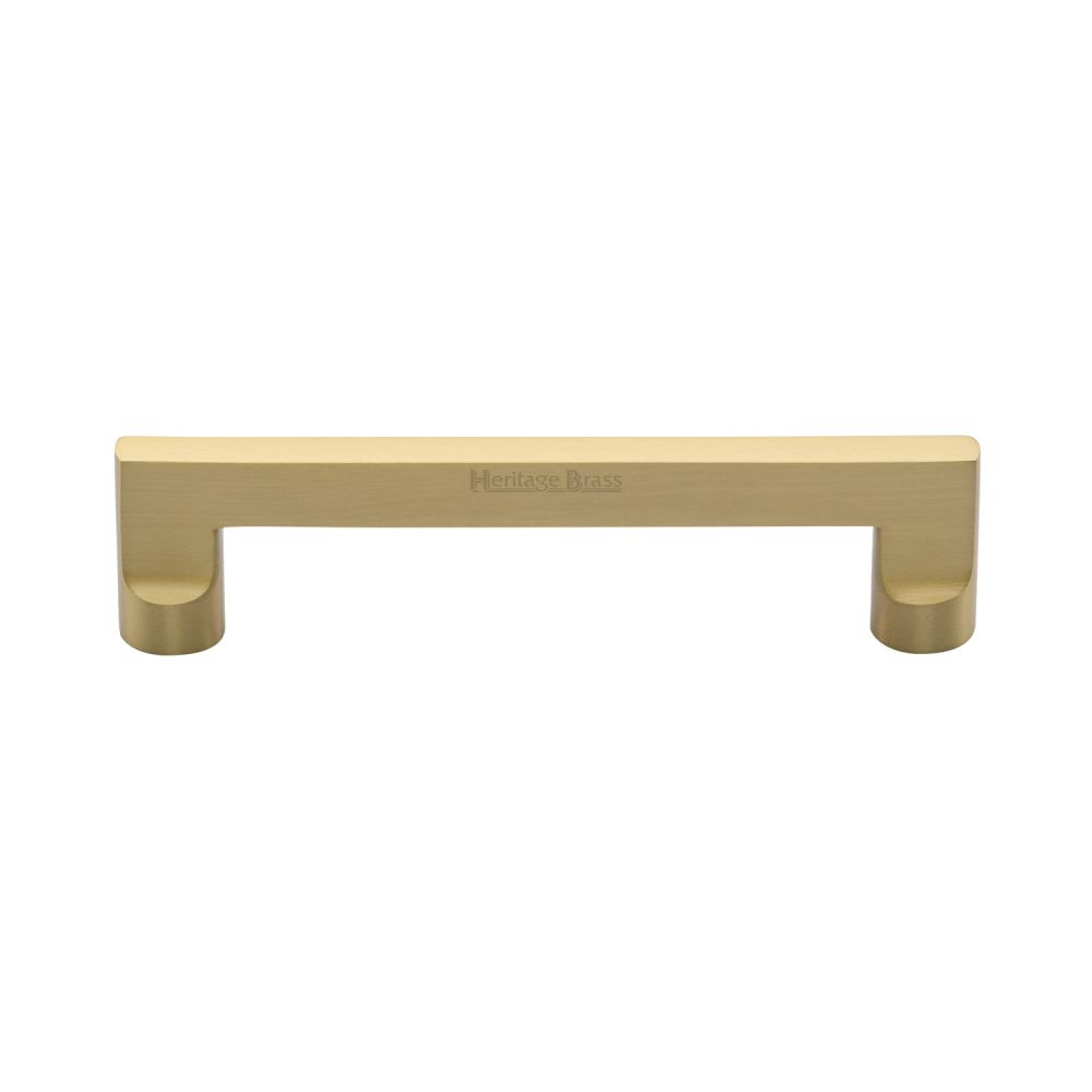 This is an image of a Heritage Brass - Cabinet Pull Apollo Design 128mm CTC Satin Brass Finish, c0345-128-sb that is available to order from T.H Wiggans Ironmongery in Kendal.