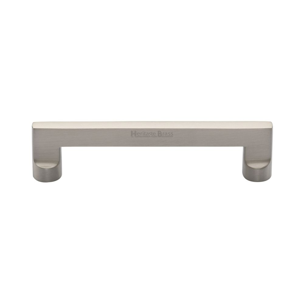 This is an image of a Heritage Brass - Cabinet Pull Apollo Design 128mm CTC Satin Nickel Finish, c0345-128-sn that is available to order from T.H Wiggans Ironmongery in Kendal.