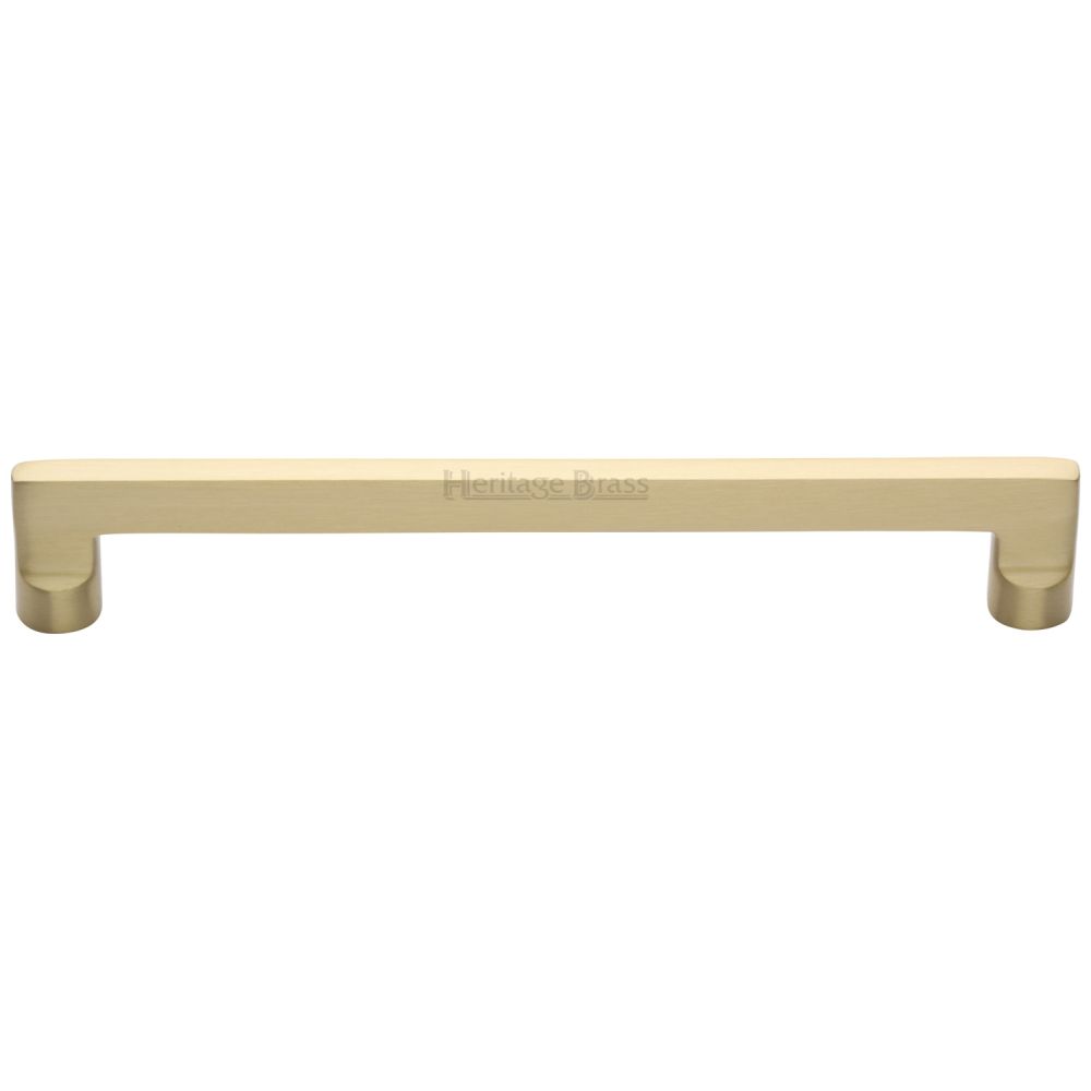 This is an image of a Heritage Brass - Cabinet Pull Apollo Design 203mm CTC Satin Brass Finish, c0345-203-sb that is available to order from T.H Wiggans Ironmongery in Kendal.