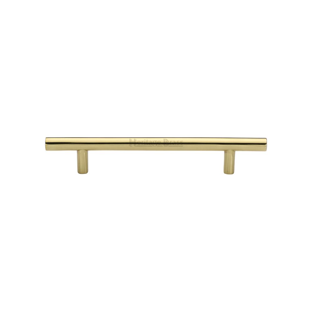 This is an image of a Heritage Brass - Cabinet Pull T-Bar Design 128mm CTC Polished Brass Finish, c0361-128-pb that is available to order from T.H Wiggans Ironmongery in Kendal.