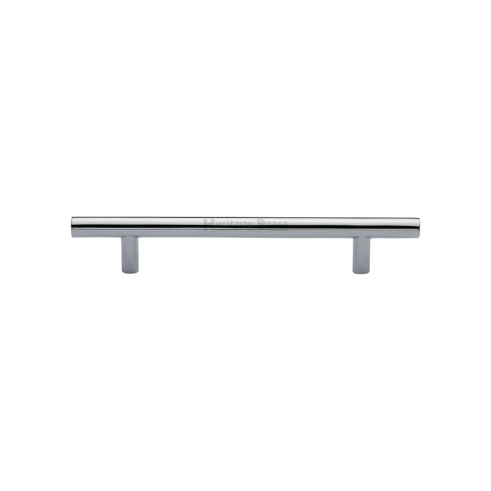 This is an image of a Heritage Brass - Cabinet Pull T-Bar Design 128mm CTC Polished Chrome Finish, c0361-128-pc that is available to order from T.H Wiggans Ironmongery in Kendal.