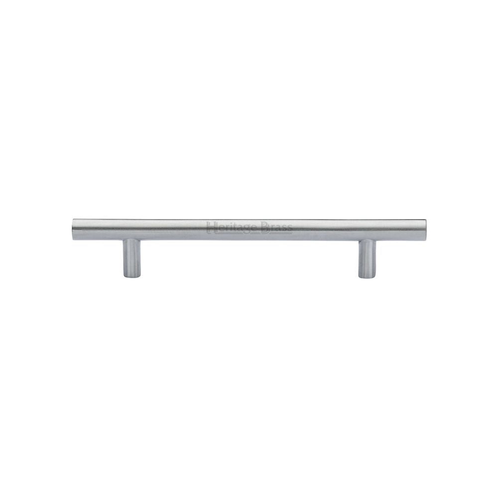 This is an image of a Heritage Brass - Cabinet Pull T-Bar Design 128mm CTC Satin Chrome Finish, c0361-128-sc that is available to order from T.H Wiggans Ironmongery in Kendal.