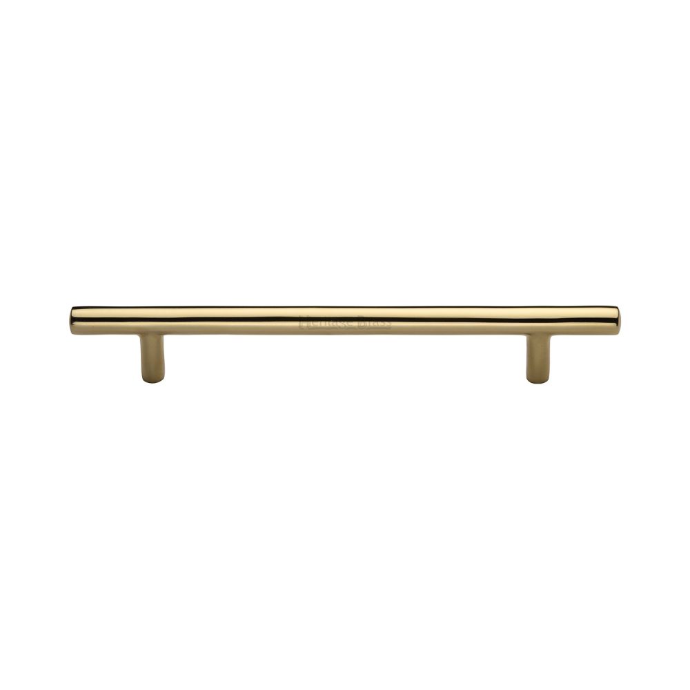 This is an image of a Heritage Brass - Cabinet Pull T-Bar Design 203mm CTC Polished Brass Finish, c0361-203-pb that is available to order from T.H Wiggans Ironmongery in Kendal.