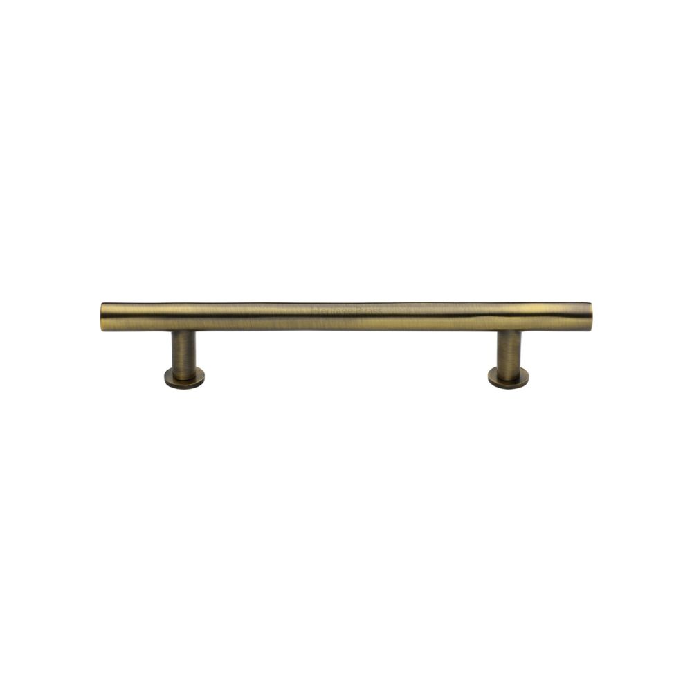 This is an image of a Heritage Brass - Cabinet Pull T-Bar Design with 16mm Rose 128mm CTC Antique Brass F, c0362-128-at that is available to order from T.H Wiggans Ironmongery in Kendal.