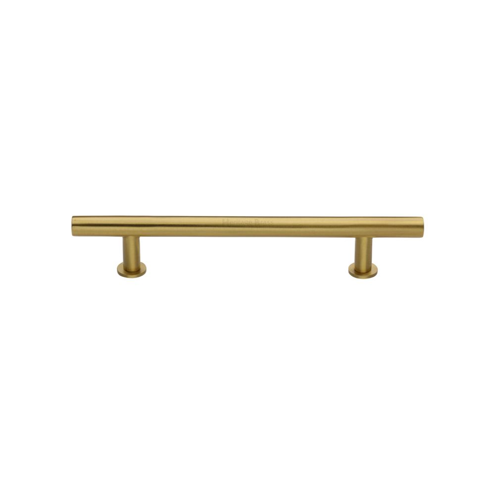 This is an image of a Heritage Brass - Cabinet Pull T-Bar Design with 16mm Rose 128mm CTC Satin Brass F, c0362-128-sb that is available to order from T.H Wiggans Ironmongery in Kendal.