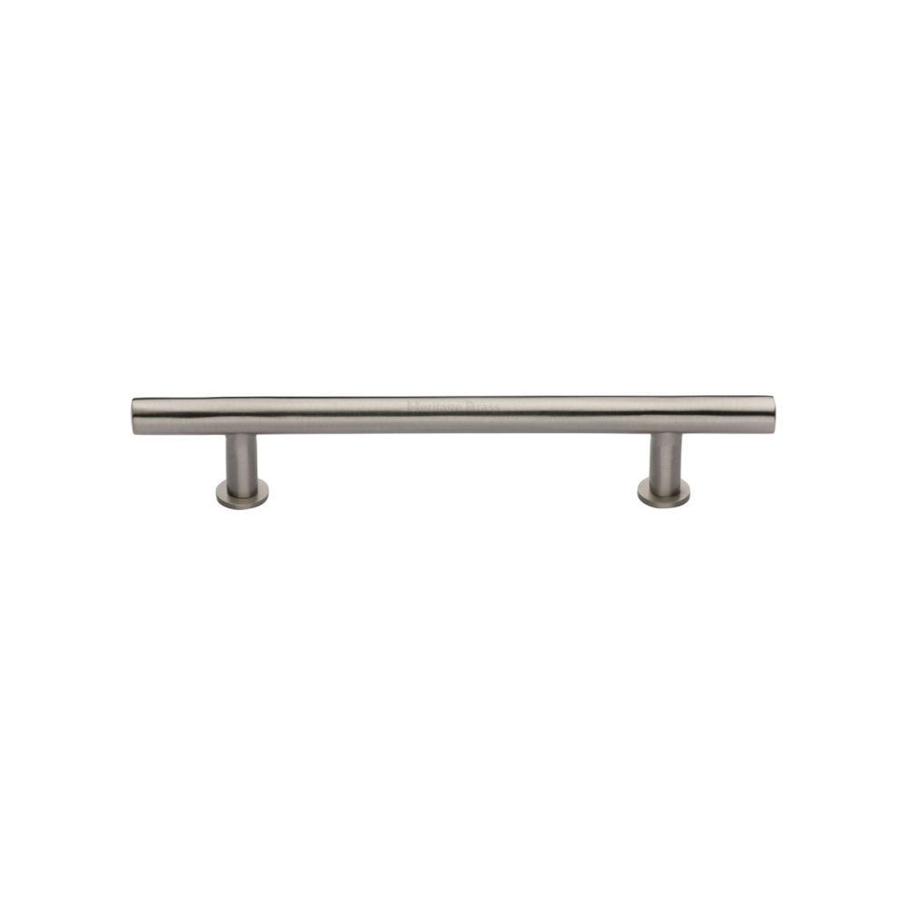 This is an image of a Heritage Brass - Cabinet Pull T-Bar Design with 16mm Rose 128mm CTC Satin Nickel, c0362-128-sn that is available to order from T.H Wiggans Ironmongery in Kendal.