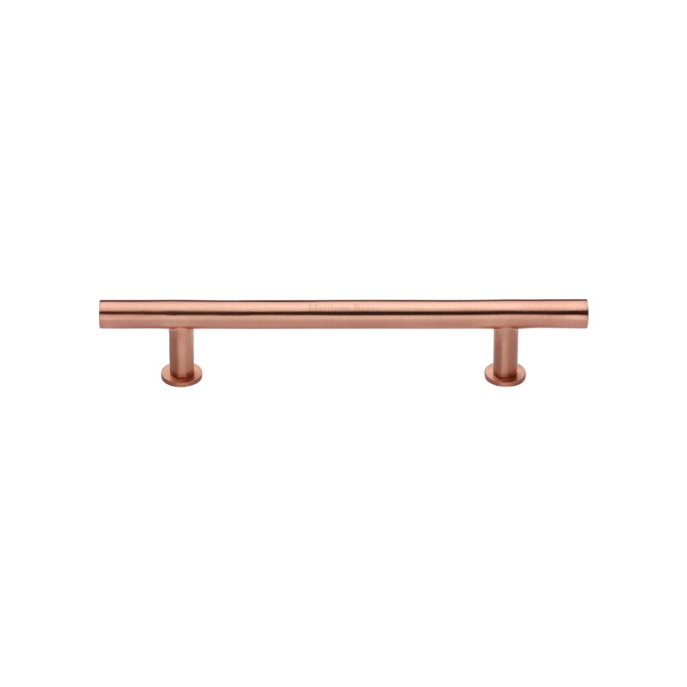 This is an image of a Heritage Brass - Cabinet Pull T-Bar Design with 16mm Rose 128mm CTC Satin Rose Go, c0362-128-srg that is available to order from T.H Wiggans Ironmongery in Kendal.