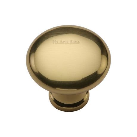 This is an image of a Heritage Brass - Cabinet Knob Victorian Round Design 32mm Polished Brass Finish, c113-32-pb that is available to order from T.H Wiggans Ironmongery in Kendal.