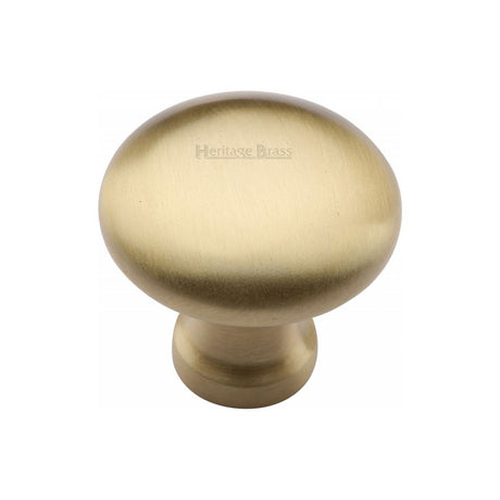This is an image of a Heritage Brass - Cabinet Knob Victorian Round Design 32mm Satin Brass Finish, c113-32-sb that is available to order from T.H Wiggans Ironmongery in Kendal.