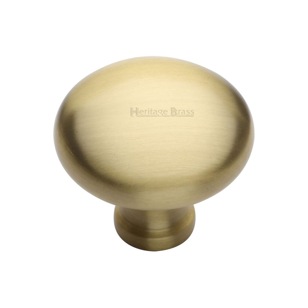 This is an image of a Heritage Brass - Cabinet Knob Victorian Round Design 38mm Satin Brass Finish, c113-38-sb that is available to order from T.H Wiggans Ironmongery in Kendal.