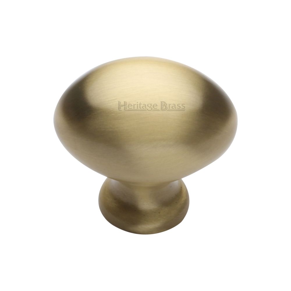 This is an image of a Heritage Brass - Cabinet Knob Victorian Oval Design 32mm Satin Brass Finish, c114-32-sb that is available to order from T.H Wiggans Ironmongery in Kendal.