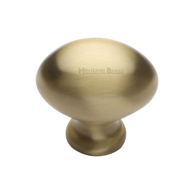 This is an image of a Heritage Brass - Cabinet Knob Victorian Oval Design 32mm Satin Brass Finish, c114-32-sb that is available to order from T.H Wiggans Ironmongery in Kendal.