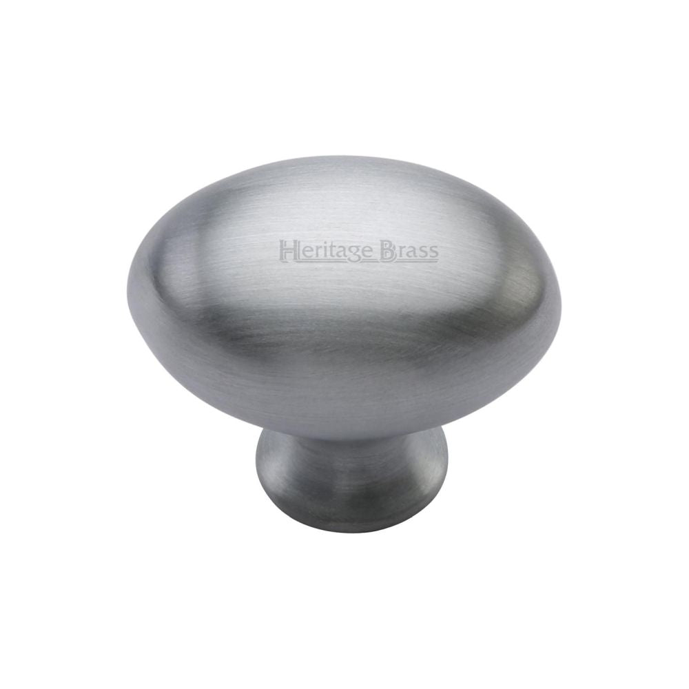 This is an image of a Heritage Brass - Cabinet Knob Victorian Oval Design 32mm Satin Chrome Finish, c114-32-sc that is available to order from T.H Wiggans Ironmongery in Kendal.