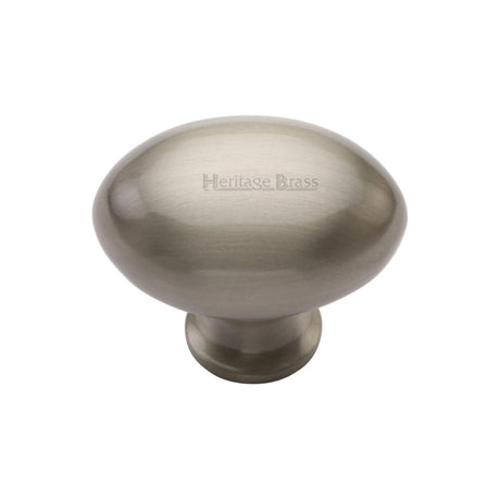 This is an image of a Heritage Brass - Cabinet Knob Victorian Oval Design 32mm Satin Nickel Finish, c114-32-sn that is available to order from T.H Wiggans Ironmongery in Kendal.