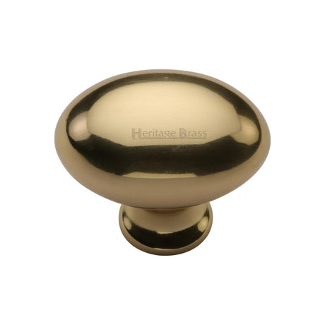 This is an image of a Heritage Brass - Cabinet Knob Victorian Oval Design 38mm Polished Brass Finish, c114-38-pb that is available to order from T.H Wiggans Ironmongery in Kendal.