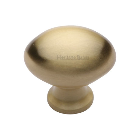 This is an image of a Heritage Brass - Cabinet Knob Victorian Oval Design 38mm Satin Brass Finish, c114-38-sb that is available to order from T.H Wiggans Ironmongery in Kendal.