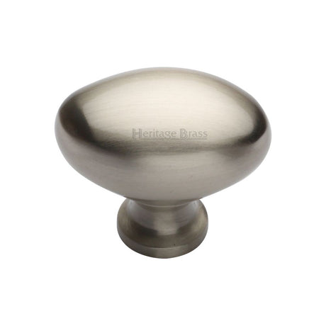 This is an image of a Heritage Brass - Cabinet Knob Victorian Oval Design 38mm Satin Nickel Finish, c114-38-sn that is available to order from T.H Wiggans Ironmongery in Kendal.