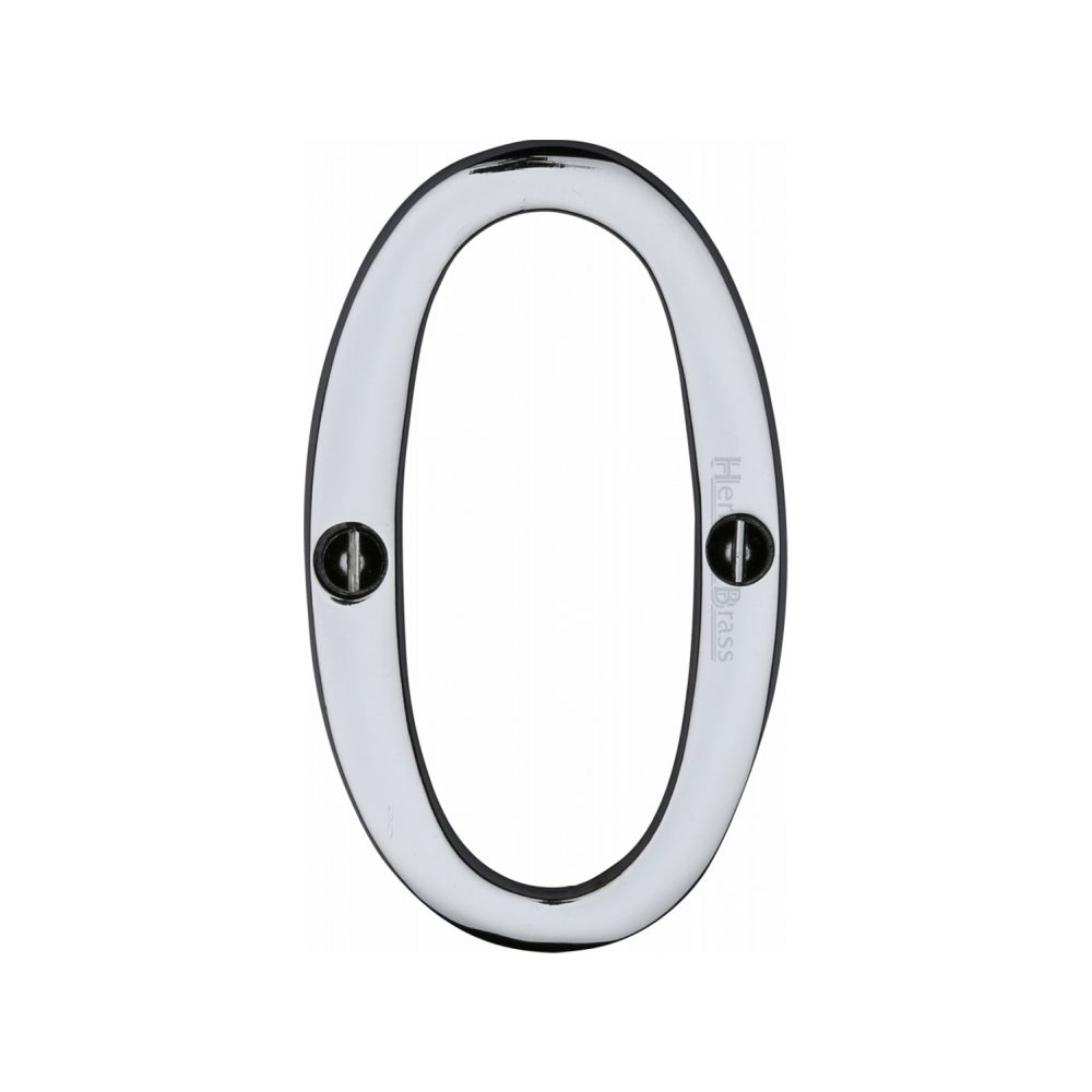 This is an image of a Heritage Brass - Numeral 0 Face Fix 76mm (3") Polished Chrome Finish, c1560-0-pc that is available to order from T.H Wiggans Ironmongery in Kendal.